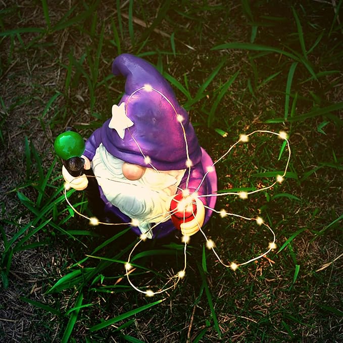 Resin Gnome Statue Outdoor Decor Waterproof Firework Solar LED Lights Gnomes Garden Sculpture Decorations for Outside Lawn Patio Yard Ornament Gifts (Gnome)