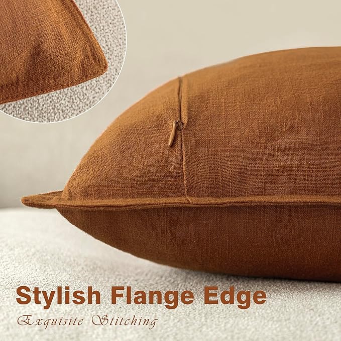 Foindtower Set of 2, Decorative Linen Soild Throw Pillow Covers Soft Accent Cushion Euro Case Boho Farmhouse Pillowcase for Chair Couch Sofa Bedroom Living Room Home Decor 18 x 18 Inch Autumn Orange