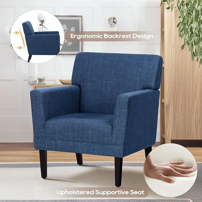 COLAMY Accent Chair Set of 2 for Living Room, Modern Upholstered Fabric Accent Armchair with Back, Soft Single Sofa Chair with Arms for Bedroom/Office/Reception Room, Blue