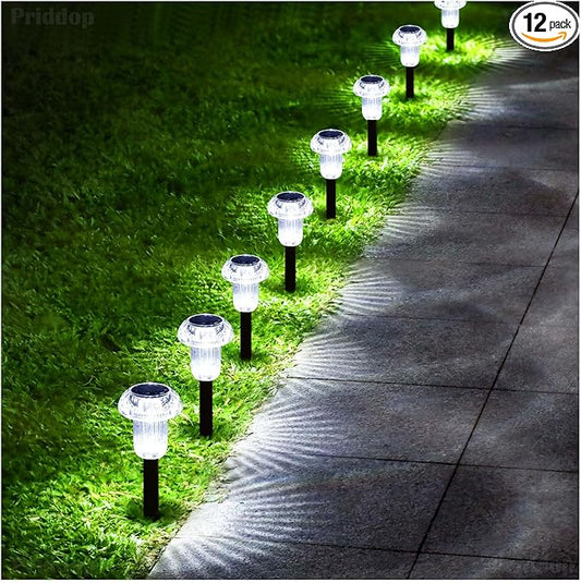 Solar Lights Outdoor 12 Pack Pathway Lights 6000K LED Waterproof Cold White Mushroom Shape for Garden Driveway Walkway Landscape Path Lawn Yard Decor