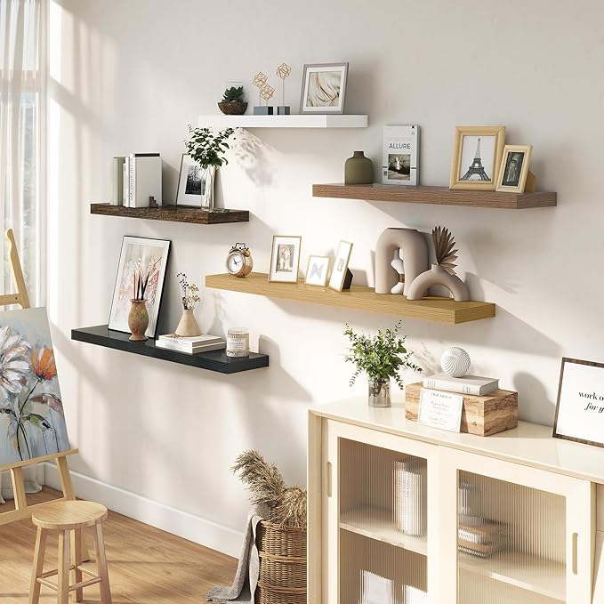 Dreamland 32 Inches Floating Shelves for Wall, 9.3" Deep Long Floating Shelves Set of 2, Large Display & Storage Shelf, Wall Shelf for Bathroom Bedroom Living Room Kitchen Office, Oak