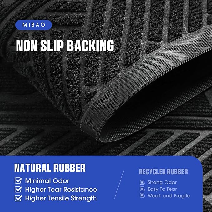 Mibao Front Door Mat Outside Entrance, Durable Outdoor Indoor Mat, Low Profile Heavy Duty Doormat, Non-Slip, Traps Dirt and Moisture, Easy Clean Patio Porch Entryway Mat, 24" x 36", Black