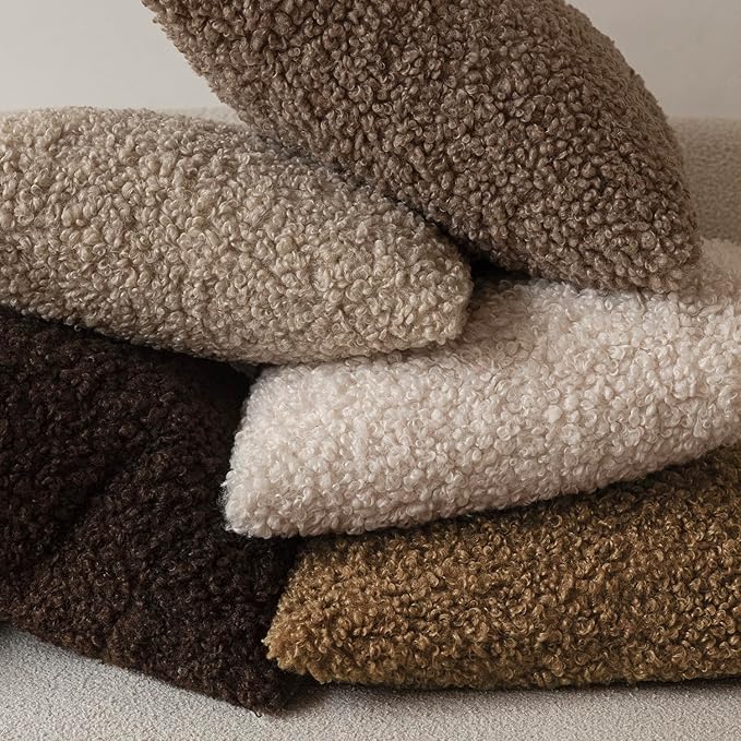 Foindtower Set of 2 Curly Teddy Wool Pillow Covers Decorative Boucle Textured Lumbar Throw Pillow Faux Fur Sherpa Pillowcases Sheepskin Fuzzy Cushion Case for Sofa Bedroom Car 12"x20" Dark Bronze