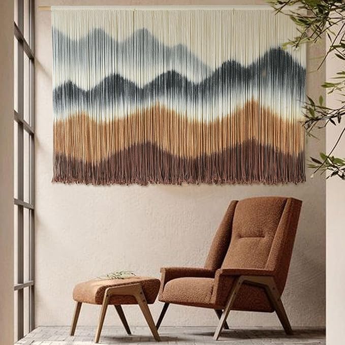 Macrame Wall Hanging Mountain Wall Art Dip-Dyed Macrame Wall Decor Modern Wall Decor Fiber Wall Art Craftsmanship 57" Wx35"L