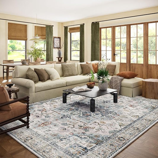 10x12 Area Rugs for Living Room: Large Area Rug Washable Stain Resistant Non Slip Distressed Vintage Low Pile Faux Wool Soft Rugs for Bedroom Farmhouse Dining Room Kids Playroom Nursery