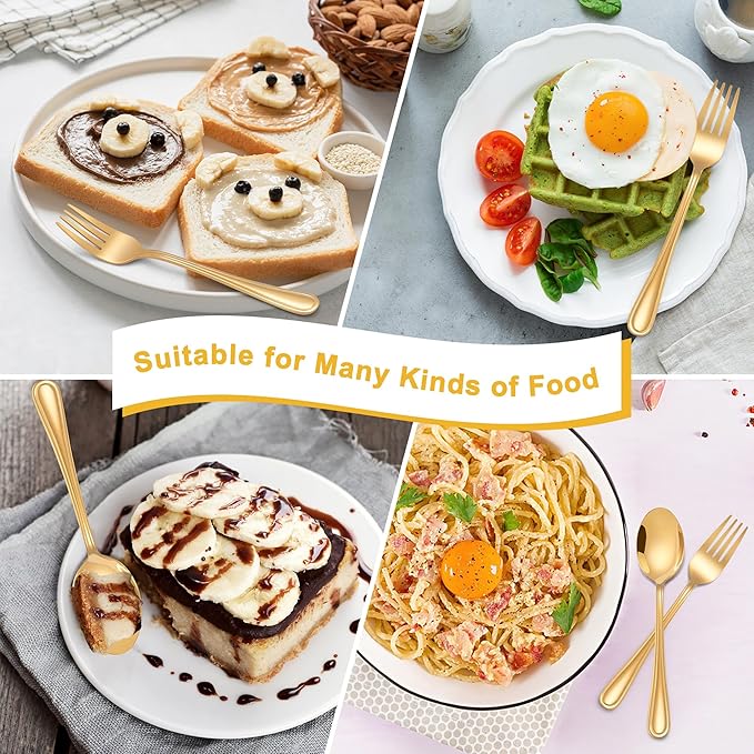 E-far 10-Piece Gold Toddler Utensils, Kid Stainless Steel Silverware Set, Children Safe Forks and Spoons Set for Self Feeding, Healthy & Non-Toxic, Mirror Polished & Easy to Clean