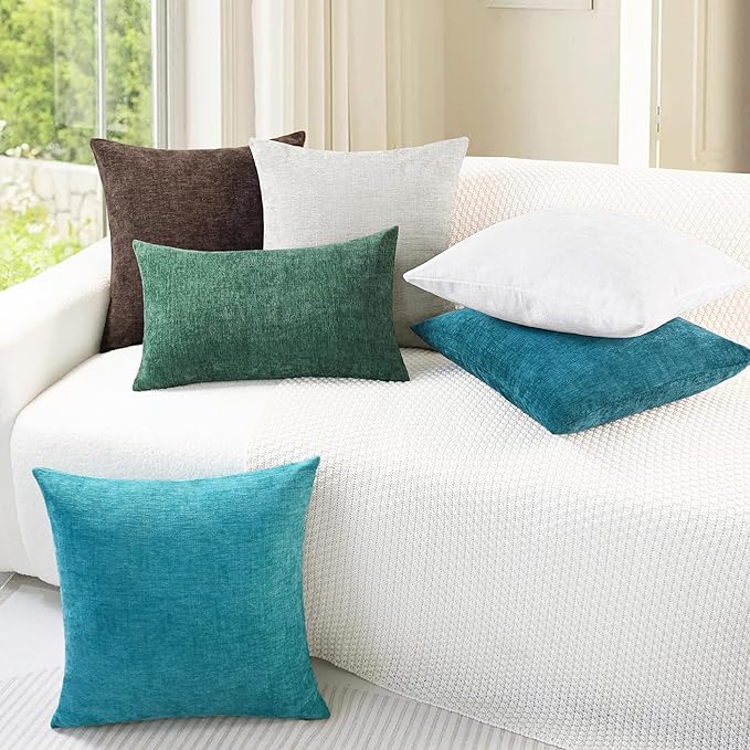 CaliTime Throw Pillow Covers Decorative 18 X 18 Inches Pack of 2 Cozy Chenille Cushion Cases for Couch Sofa Bed Living Room Home True White