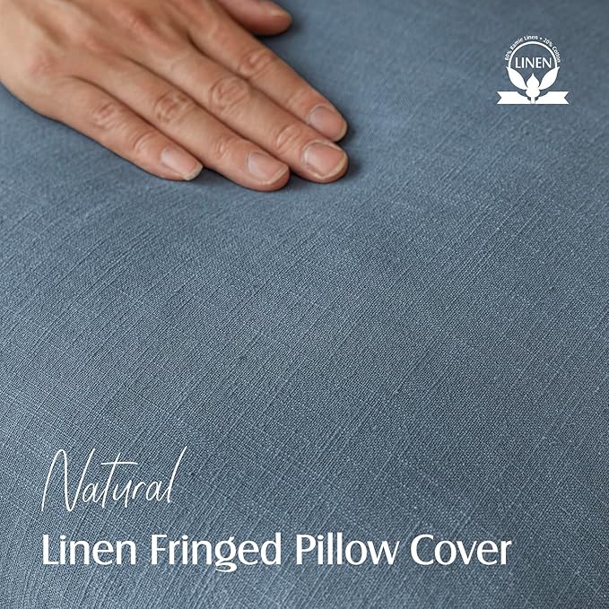 Foindtower Decorative Linen Fringe Lumbar Throw Pillow Covers Cozy Boho Farmhouse Cushion Cover with Tassel Accent Pillowcase for Sofa Bed Living Room Home Decor, 12×20 Inch,1PC,Misty Blue