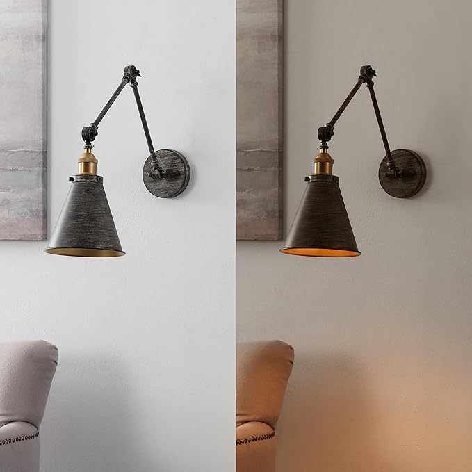 JONATHAN Y JYL7462D Rover 7" Classic Industrial Metal Adjustable Arm LED Wall Sconce, Rustic Dark Gray/Brass Gold for Bedroom, Bathroom, Vanity