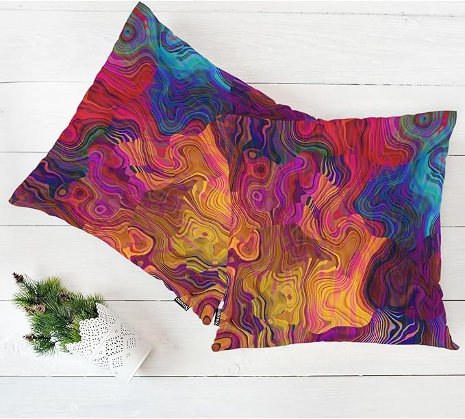 Swono Set of 2 Decorative Throw Pillow Covers Chaotic Waves, Abstract Blur Chaotic Waves Rainbow Pillowcases Accent Pillow Cushion Cover for Couch Sofa Bed Office Armchair 18 X 18 Inch