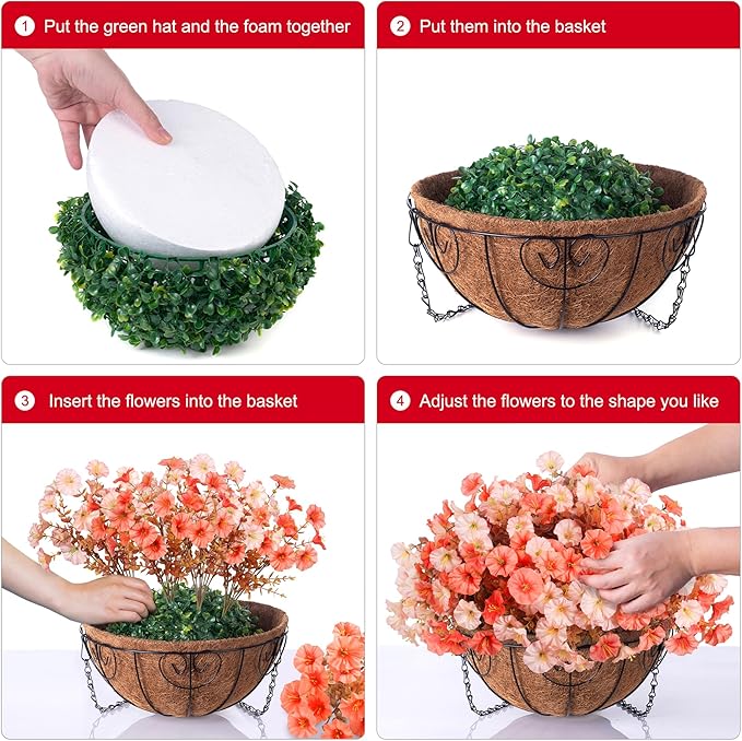 Artificial Fall Flowers Fake Hanging Plants Flowers Basket for Outdoors Autumn Decoration, Silk Morning Glory with Eucalyptus Look Real UV Resistant Faux Flowers for Outside Porch Patio Balcony, Mix