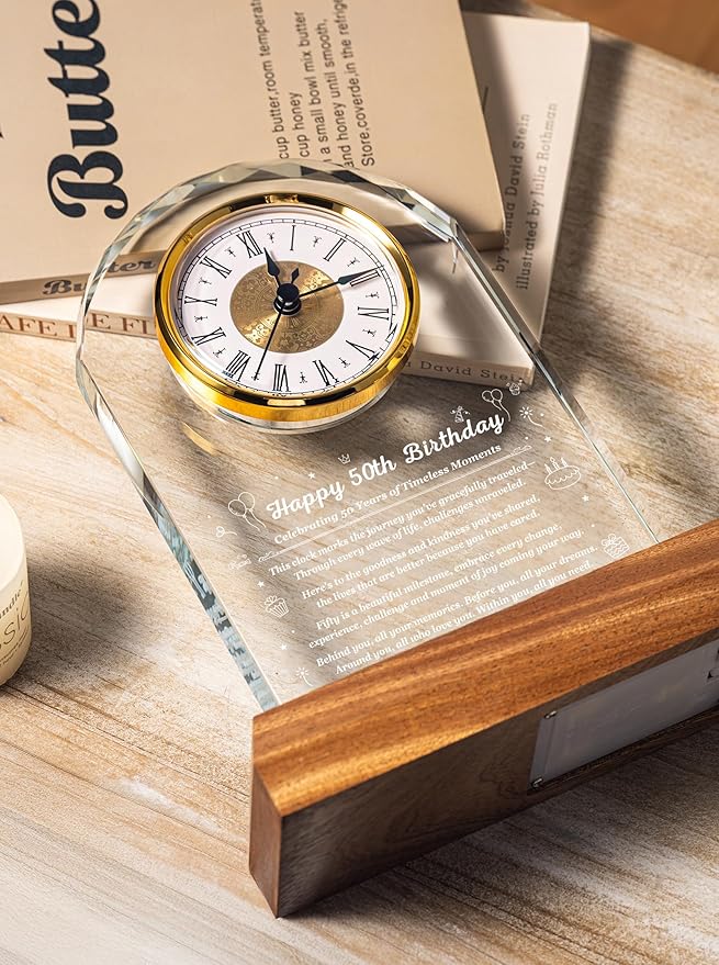 50th Birthday Clock Gifts for Women and Men – Gift for 50 Year Old Mom, Dad, Grandma, or Grandpa with Wooden LED Light Base – Birthday Present Ideas for Her or Him with Gift Box Battery Not Included