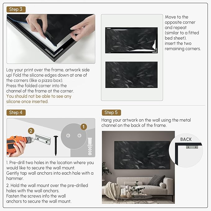 SIGNWIN 36"x72" Extra Large Framed Wall Art Monochrome Fish Silhouettes Illustration for Home Living Room Bedroom Decor (Frame Assembly Required)