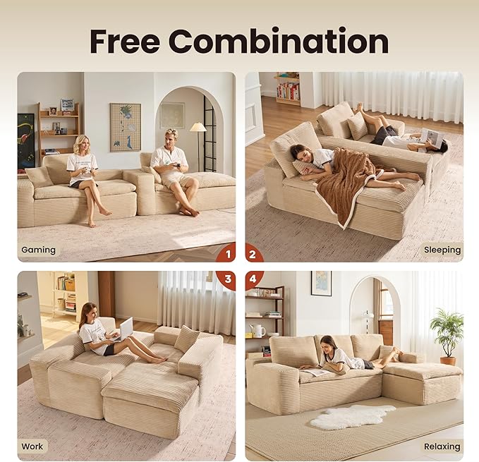 ovios 105” Modular Sectional Sofa with Thicken Seat Cushion, Cloud Couch with Deep Seat, Modern L-Shape Sofas Couches with Chaise,Upholstered Couches for Living Room Bedroom,Camel