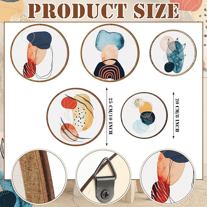 Qunclay 5 Pcs Wall Art Decor Wooden Living Room Wall Decor Bohemian Hanging Farmhouse Geometric 10'' and 8'' Aesthetic Wood Minimalist Posters for Bedroom(Geometry)