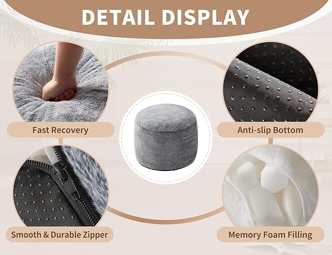 Round Storage Ottoman Bench 20"x15" Round Ottoman Cover with Foam Floor Chair Farmhouse Puff Ottom Pouf Stool for Bedroom Soft Large Pouf Ottom Purple Foot Stool Ottom for Accent Chair