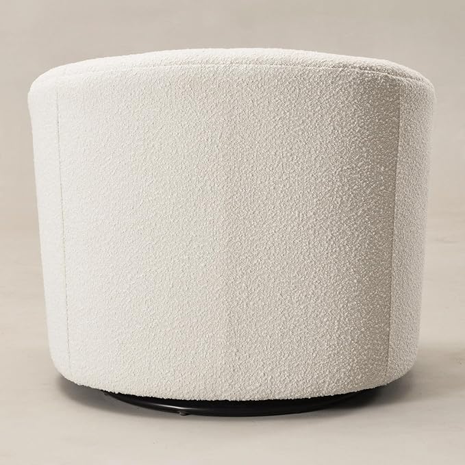 KINWELL Sherpa Swivel Barrel Chair & Round Ball Pillow Set - 34" Wide Modern Boucle Accent Chair with 9” Matching Nordic Decorative Throw Pillow for Living Room and Bedroom(Cream)