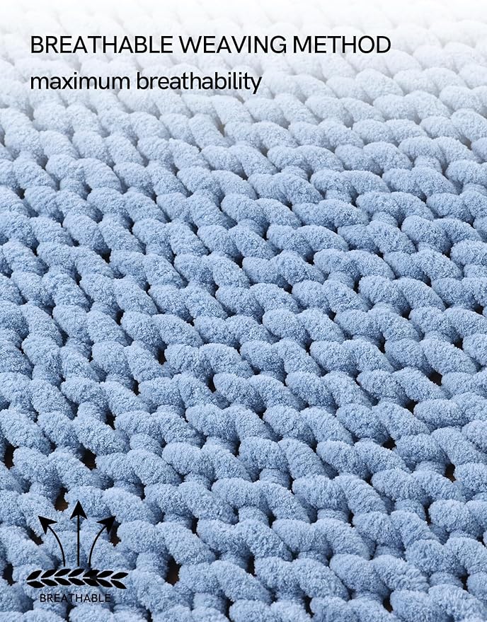 YnM Chunky Throw Blanket, Medium-Weight, Hand Knitted with Chenille Yarn, Skin Friendly, Ventilated and Breathable, Machine Washable, Home Décor Piece for Couch Sofa and Bed (Chambray Blue 60x80 Inch)