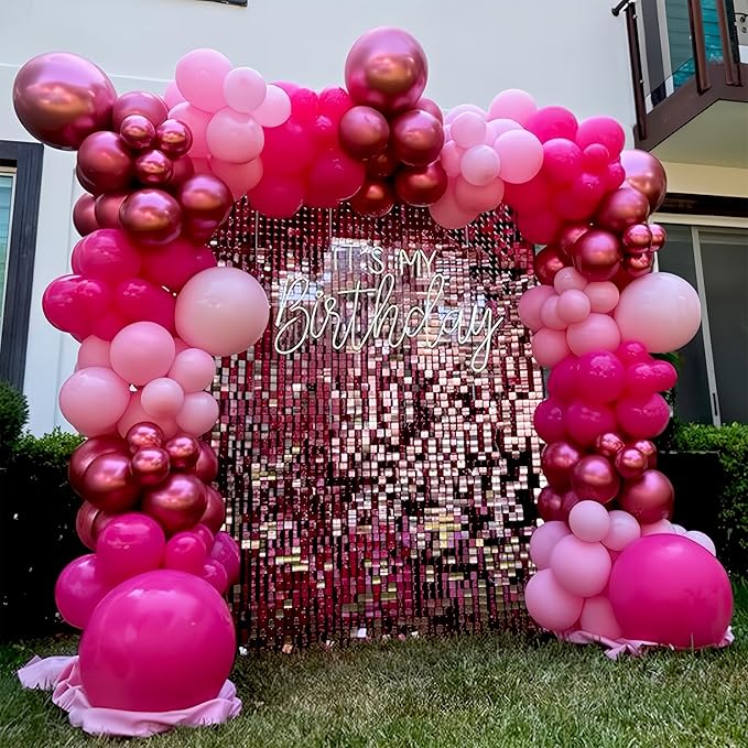 Pink Balloons Set 12 Inch Hot Dark Magenta Light Pastel Pink Metallic Latex Helium Balloon for Girls Baby Shower Princess Wedding Birthday Party Decorations