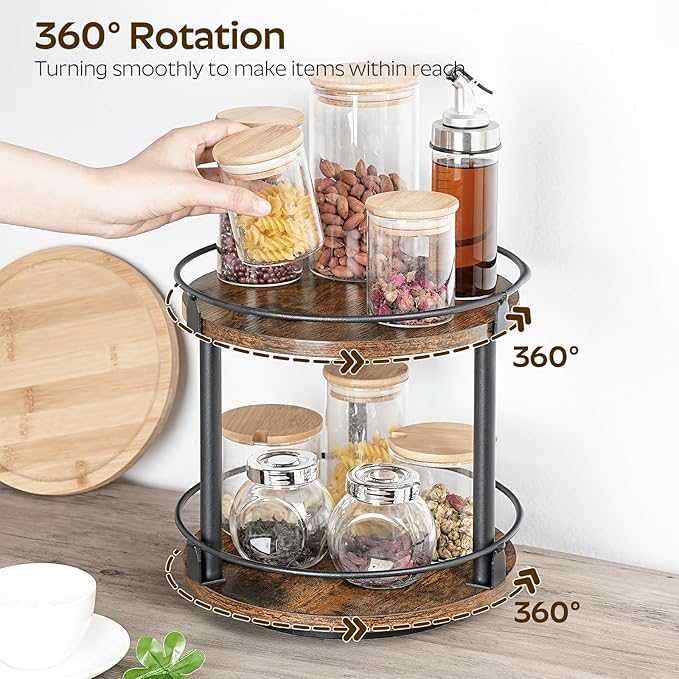 Spice Rack, Set of 2 Lazy Susan Organizer, 2-Tier Turntable Organizer, Rotating Spice Rack Organizer For Cabinet, Compact and Versatile, for Kitchen Countertop, Rustic Brown SR22L2BR