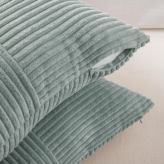 Fancy Homi 2 Packs Grey Blue Decorative Throw Pillow Covers 22x22 Inch for Couch Bed Sofa, Rustic Farmhouse Boho Home Decor, Soft Corss Corduroy Patchwork Accent Square Cushion Case 55x55 cm