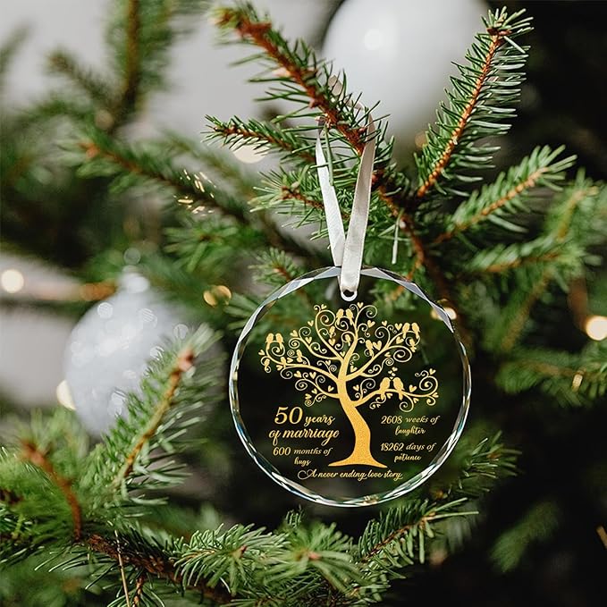 50th Wedding Anniversary Ornament, 50th Anniversary Wedding Gift, 50 Years As Mr. & Mrs. Gift for 50 Years Couple Husband Wife Married Parents Grandparents Friends - Glass Ornament 3"