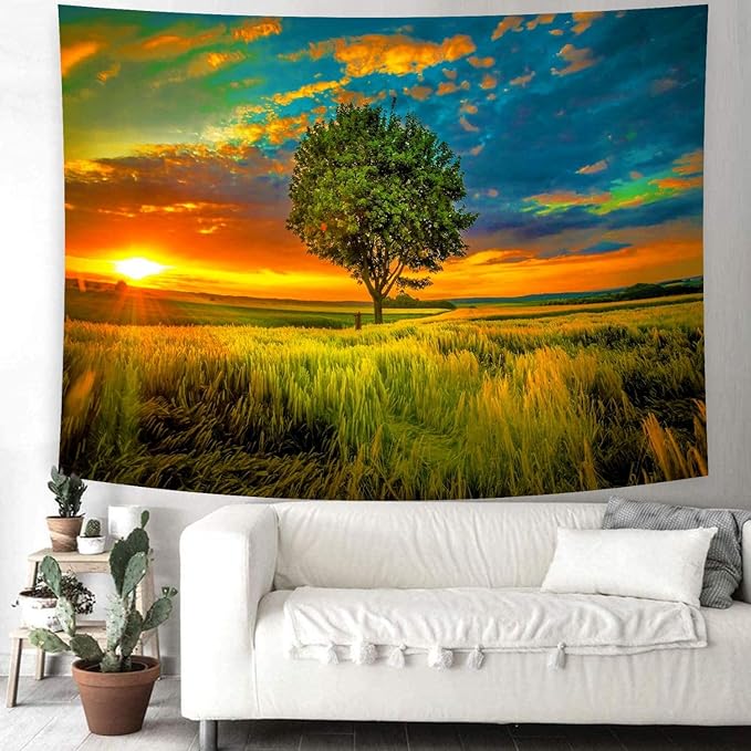 Delur Sunset Tree of Life Tapestry Forest Nature Landscape Wall Hanging Tapestry Scenic Tree Woodland Natural Sunrise Headboard for Bedroom Living Room Home Decor (51.2" x 59.1")