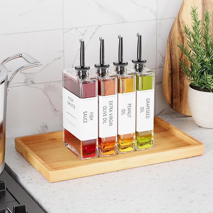 New England Stories Kitchen Cooking Oil Dispenser Set, Olive Oil and Vinegar Bottles, Soy Sauce Dispenser - 2 Pieces, Black, Durable & Stylish Design