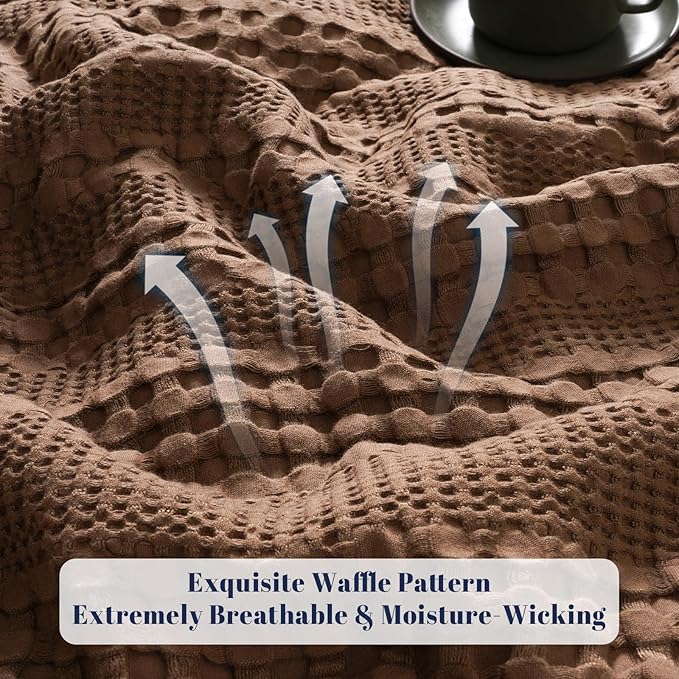 PHF Cooling Waffle Blanket California King Size, Lightweight 60% Rayon Derived from Bamboo & 40% Cotton Breathable Blanket for Hot Sleepers, Soft and Luxury for Bed Couch Sofa, 110"x96", Cocoa Brown