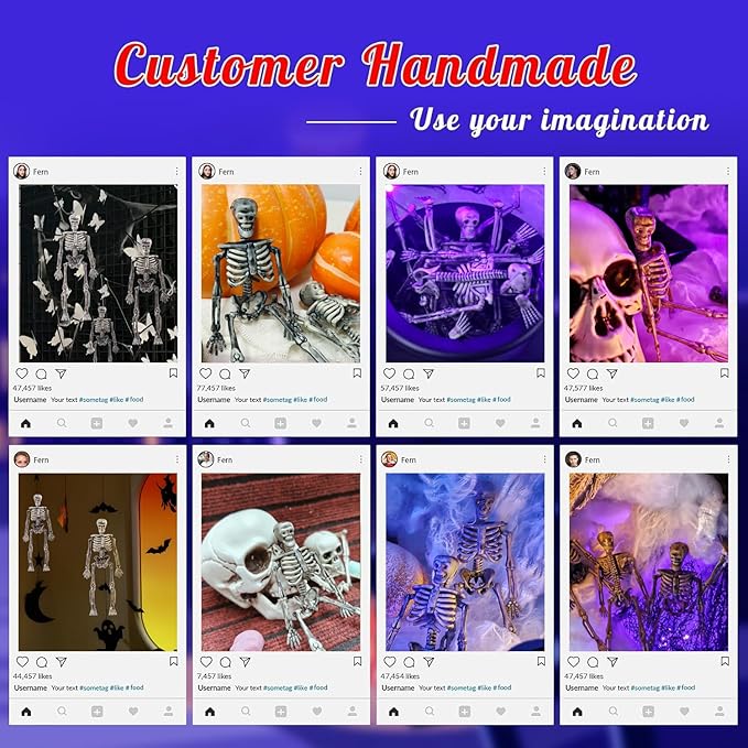 16 Pcs mini skeleton halloween decoration With hemp rope，6”small plastic posable halloween tiny skeleton figurines decor for Halloween Indoor Outdoor Graveyard Decor Haunted House Party Favors