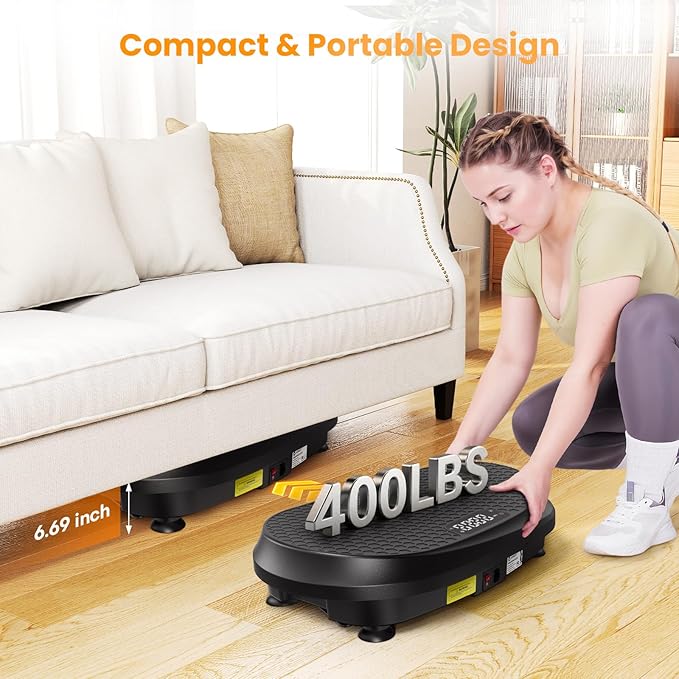 Curved Vibration Plate Exercise Machine, Vibrating Plate 400 lbs Capacity with 9 Auto Modes and 120 Adjustable Speeds, Large LED Display, Touch and Remote Control, Vibration Platform for Home