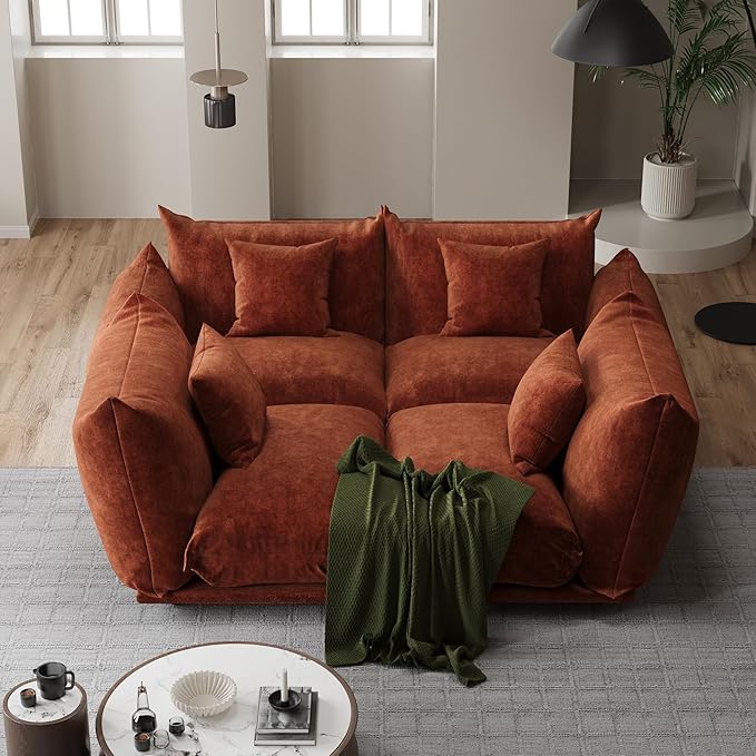 smilesun Modern Minimalist Chenille Modular Sectional Sofa, Oversized Couch and Loveseat Set with Thick Cushions, Upholstered Sofa for Living Room, Bedroom, Office, Apartment(Orange,136" 4-Seater)