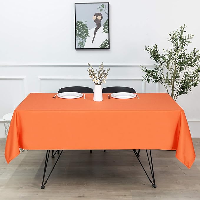 sancua Rectangle Tablecloth - 60 x 84 Inch - Stain and Wrinkle Resistant Washable Polyester Table Cloth, Decorative Fabric Table Cover for Dining Tables, Buffet Parties and Camping, Orange
