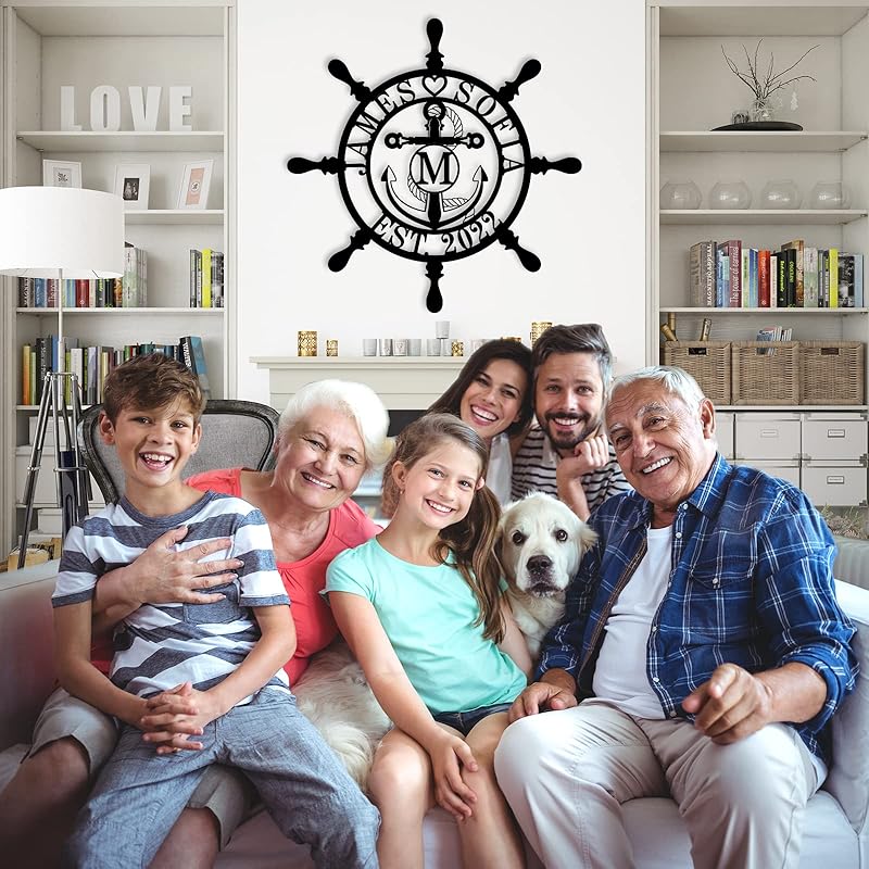Personalized Ship Wheel Metal Sign, Customized Nautical Wall Decor, Anchor Compass Metal Sign, Family Name Sign, Monogram Wall Decor, Last Name Signs for Home, Housewarming Gift