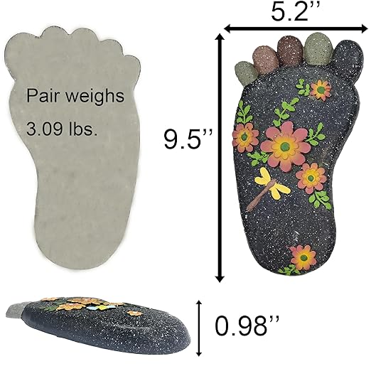 Stepping Stones Garden Decorative Stones for Patio, Deck, Garden or Sidewalk Home Decor Footprint Shaped Stepping Stones Set of 2 （Dark Grey）