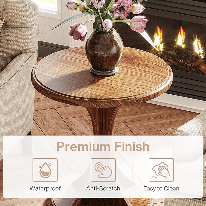 Tribesigns Round End Table for Living Room, Wood Side Table Set of 2, Mid-Century Bedside Nightstand for Bedroom, Accent Table, Easy Assembly, Vintage Brown
