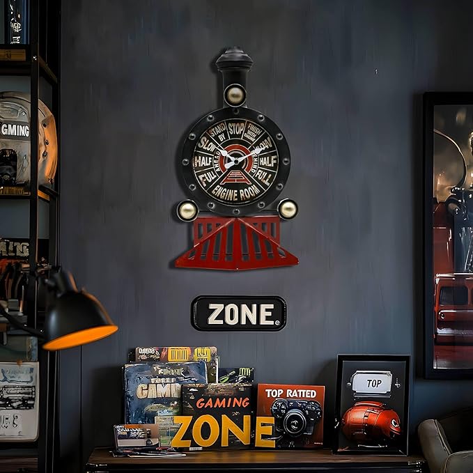YOUKI Vintage Train Wall Decor,Steampunk Clock,Train Gifts for Men,Man Cave Clock,Wall Art for Office Bedroom