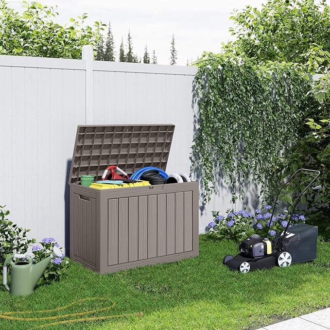 45 Gallon Outdoor Deck Box,Storage Lockable Waterproof Patio Furniture,Garden Tools,Cushions,Pool Accessories Outside Storage Resin Box(Grey)