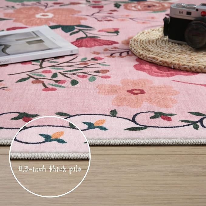 Runners for Hallways Kitchen Runner Rug Non Slip 2'x 10' Long Washable Rugs with Rubber Backing Soft Floral Carpet Runner for Hallways, Kitchen, Laundry, Bedroom, Bathroom(Pink)