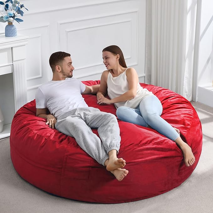 Hobestluk 6FT Bean Bag Chair Bean Bag Chairs for Adults Giant Bean Chairs with Velvet Cover, Memory Foam BeanBag Chair Fluffy BeanBag Chairs for Living Room, Bedroom- Red (70" x 70" x 15")
