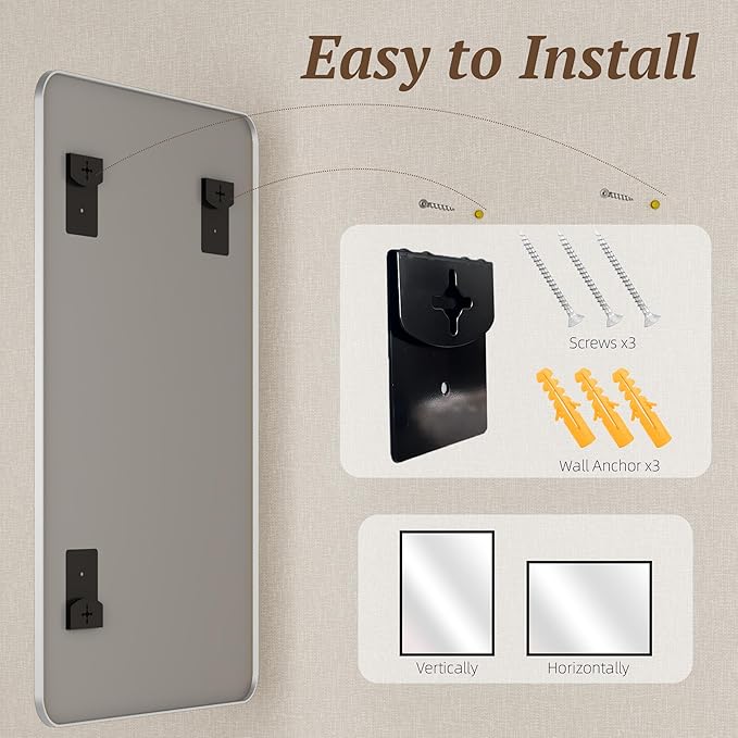 Bathroom Mirror 72" x 36", Large Rectangle Wall Mirror, Silver Metal Frame Wall Mounted Mirrors for Bathroom, Vanity, Bedroom, Entryway Decor(Horizontal/Vertical)