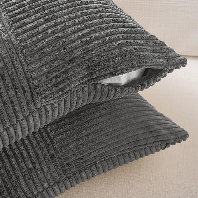 Fancy Homi 2 Packs Dark Gray Decorative Throw Pillow Covers 22x22 Inch for Living Room Couch Bed Sofa, Rustic Farmhouse Boho Home Decor, Soft Corss Corduroy Patchwork Accent Cushion Case 55x55 cm