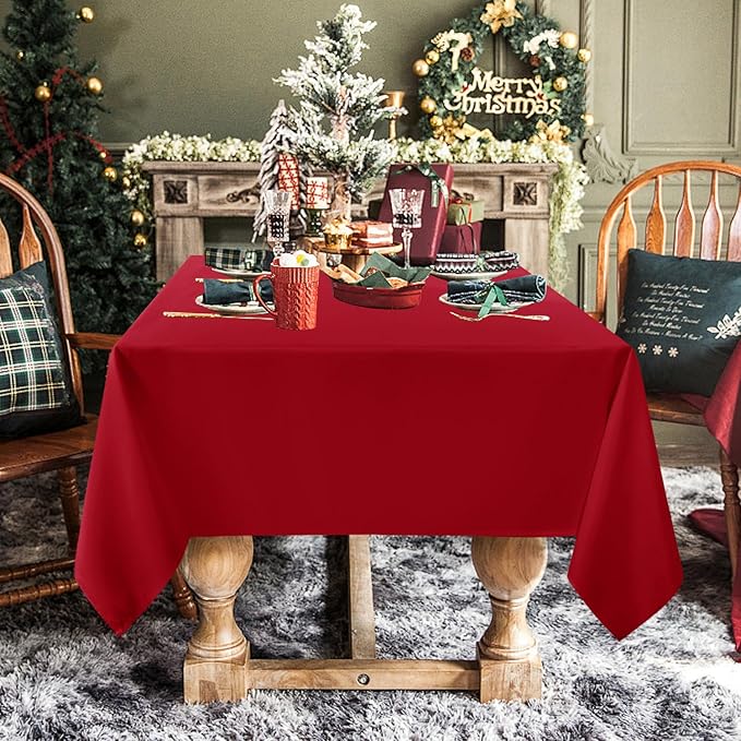 sancua Rectangle Tablecloth - 54 x 108 Inch - Stain and Wrinkle Resistant Washable Polyester Table Cloth, Decorative Fabric Table Cover for Dining Tables, Buffet Parties, Christmas Red