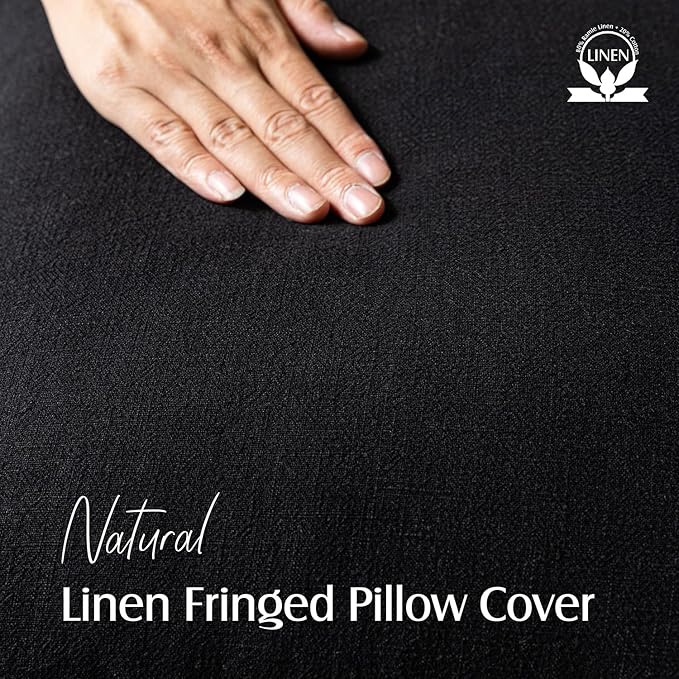 Foindtower Decorative Linen Fringe Throw Pillow Covers Cozy Boho Farmhouse Cushion Cover with Tassels Soft Accent Pillowcase for Chair Sofa Bed Living Room Home Decor, 24×24 Inch, 1PC, Black