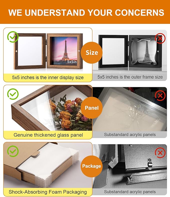 5x5 Deep Shadow Box Picture Frame Display Case with Linen Back ,Real Glass Small Mini Brown Shadow Memory Box Frame 5x5 for Insect Display Pet Photo Memorial Flower Art Craft Wall Decor Gift