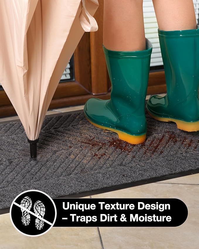 5′ x 7′ Heavy Duty Front Door Mat Indoor Outdoor Entrance, Large Non-Slip All Weather Commercial Floor Mat for Entryway, Low Profile Waterproof Industrial Rug for Garage (Charcoal Grey)