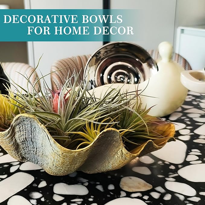 Large Clam Shells Decorative Bowl-Bronze/Golden Sea Shells Decorative Storage Bowls for Coastal Beach theme house table centerpiece decorations & Nautical decorations for coffee table -10.2"-1PC