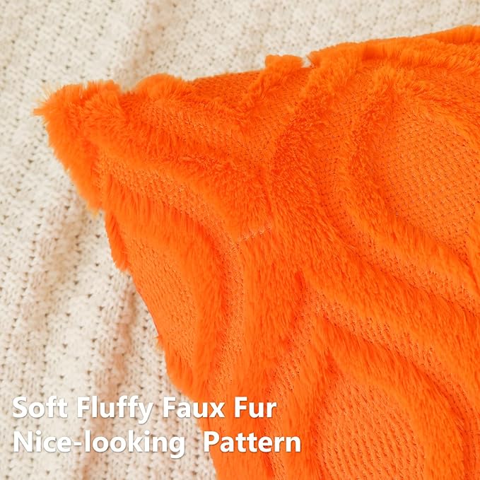 decorUhome Fall Throw Pillow Covers 12x20 Inch Set of 2, Soft Plush Decorative Faux Fur Orange Solid Couch Pillow Covers, Accent Farmhouse Neutral Lumbar Euro Pillow Cases for Sofa Bed Living Room