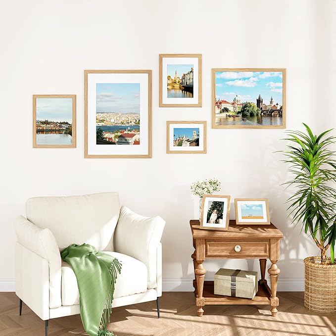 IBUYKE 11 x14 Picture Frame,Set of 3,Solid Oak Wood 11x14 Photo Frame with Mat to 8x10,11x14 Picture Frames With Tempered Glass,Wall Mount Display,Home Decor,Natural Oak 14 x 11 Frame,UWPF1114N-3