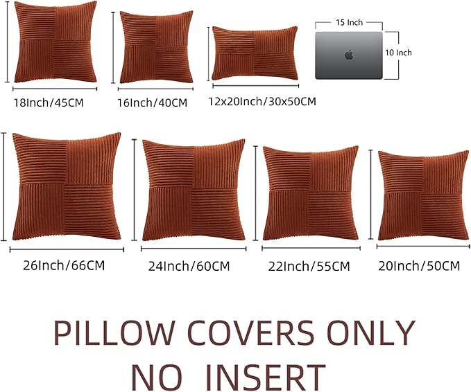 Fancy Homi 2 Packs Rust Boho Decorative Throw Pillow Covers 18x18 Inch for Couch Bed Sofa, Farmhouse Fall Home Decor, Soft Corss Corduroy Patchwork Textured Terracotta Accent Cushion Case 45x45 cm
